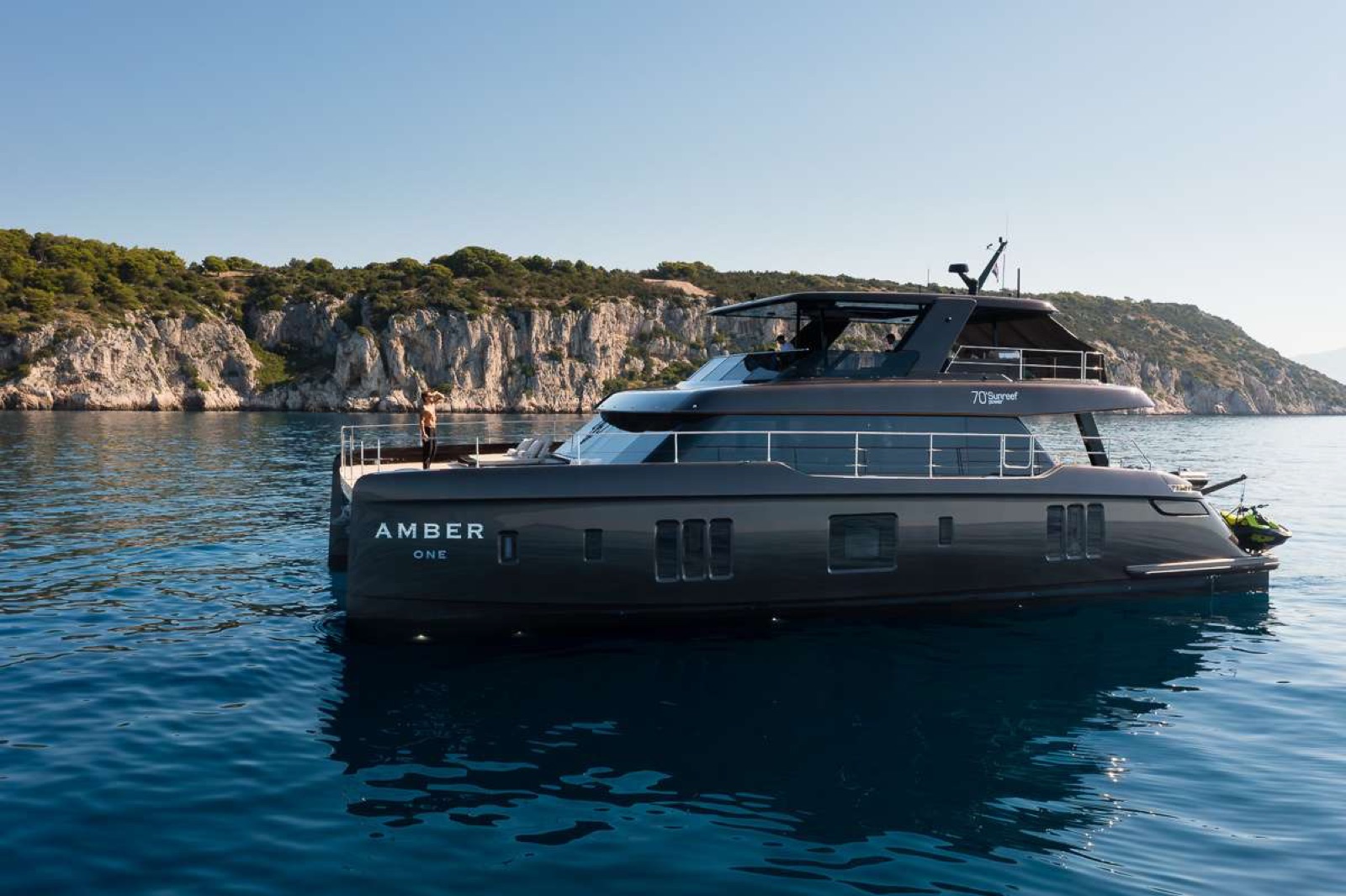 AMBER ONE, power catamaran, cruising at sea