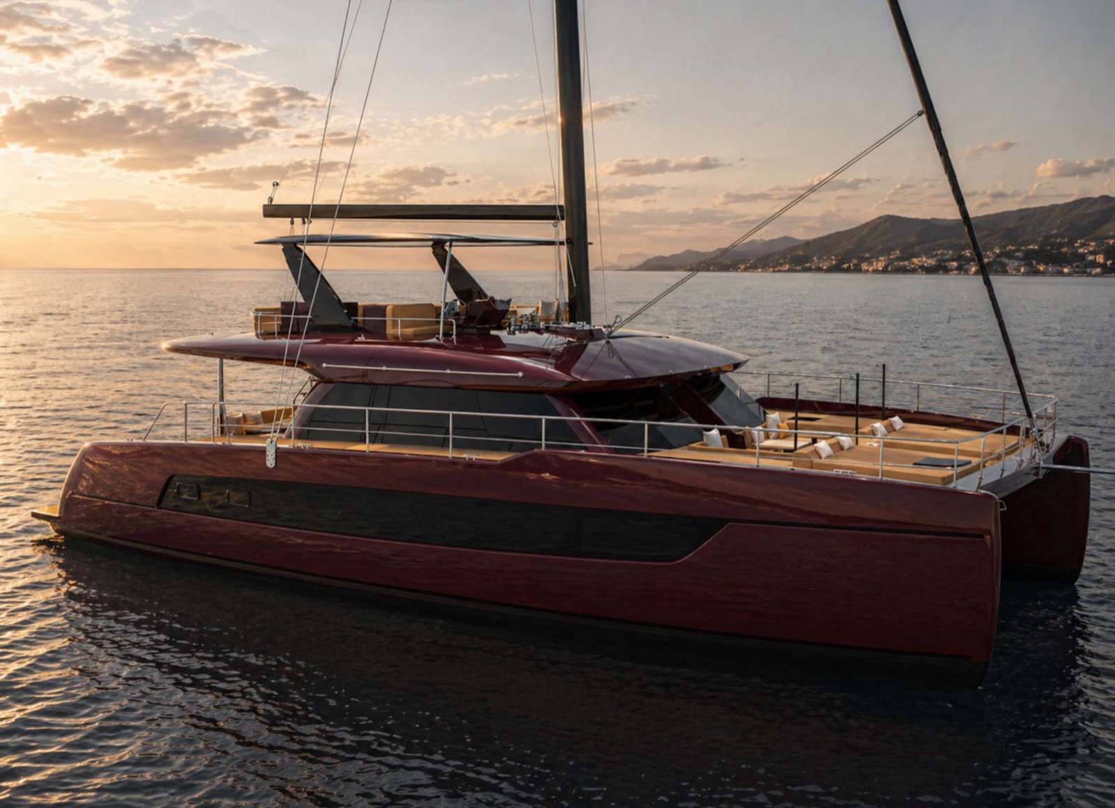Audacity, luxury catamaran, cruising at sea