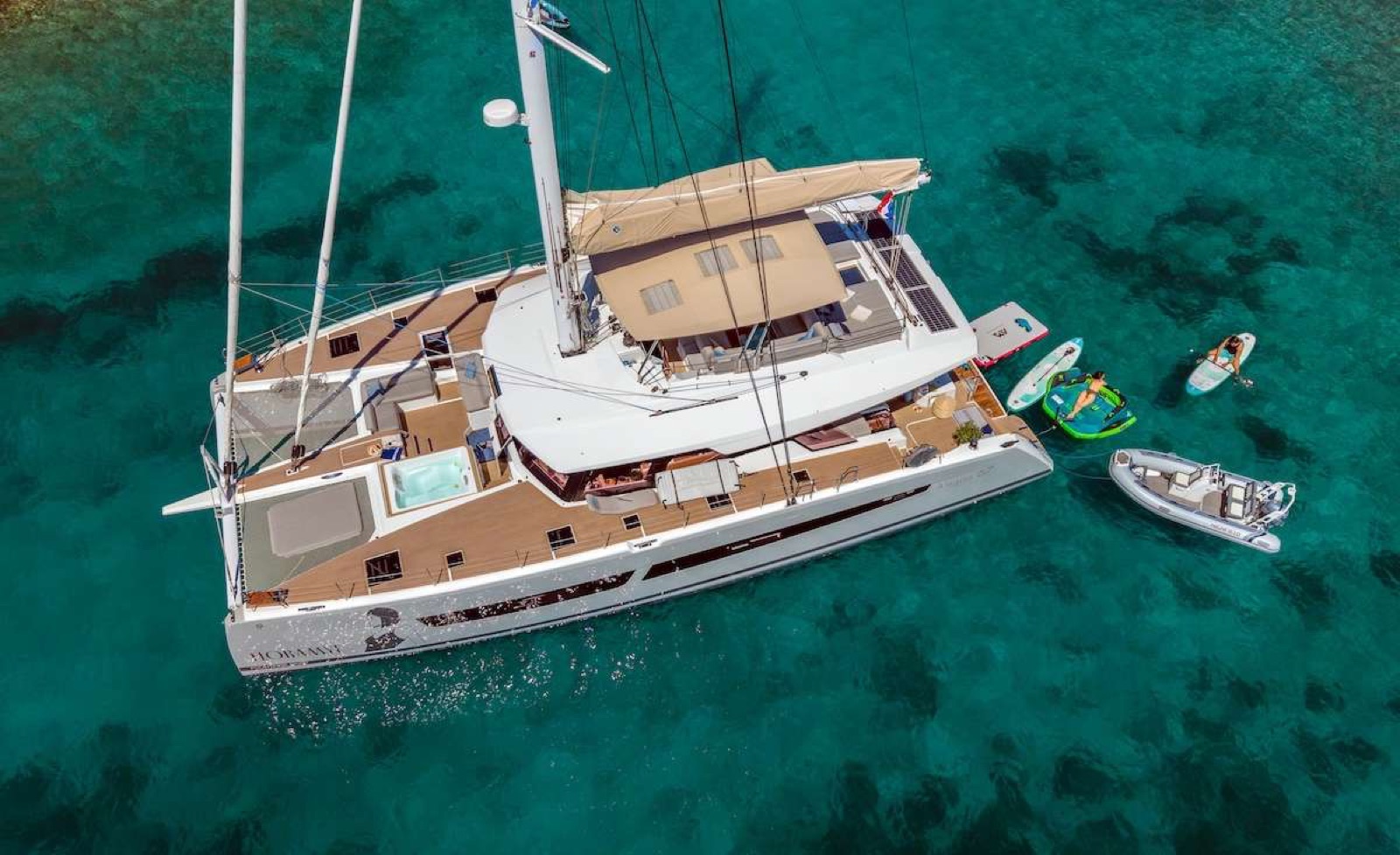 Floramye, luxury catamaran, cruising at sea