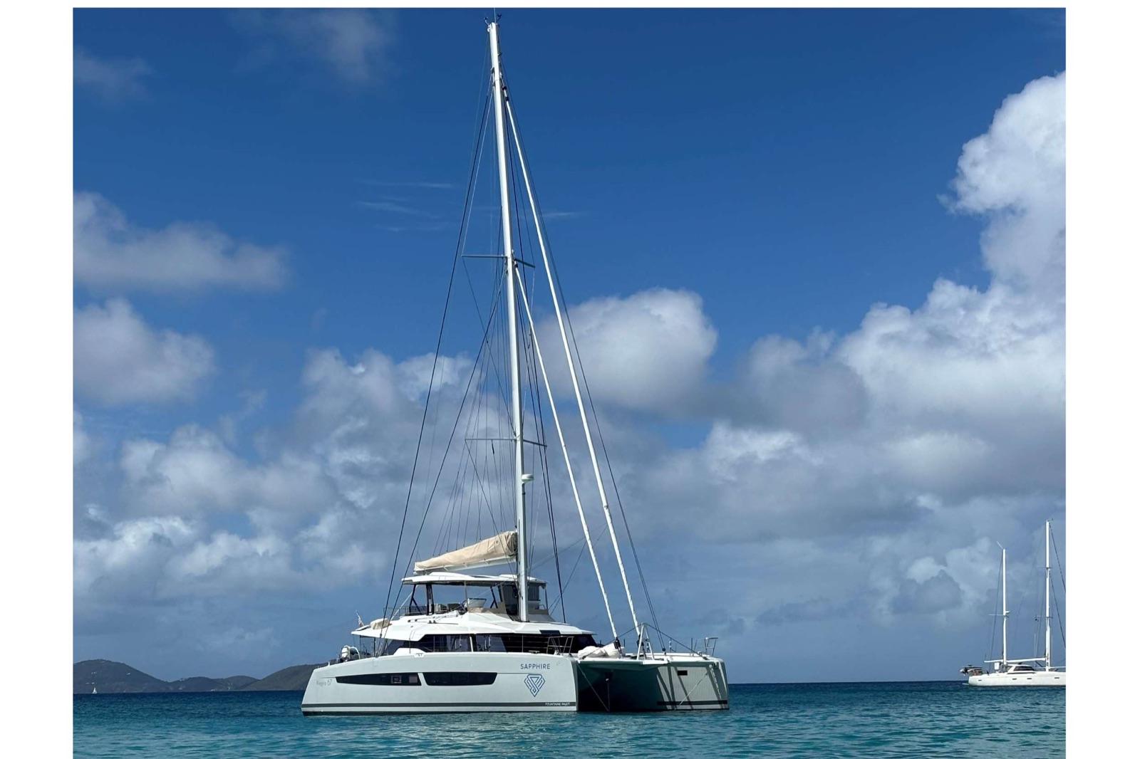 Sapphire, luxury catamaran, cruising at sea