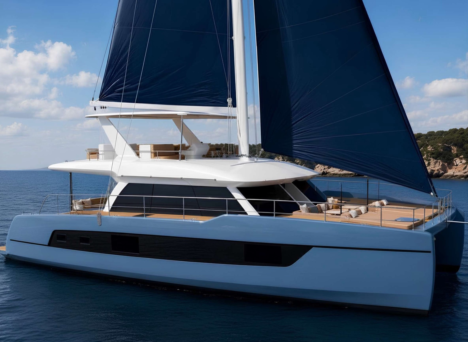 Tupelo Honey, luxury catamaran, cruising at sea