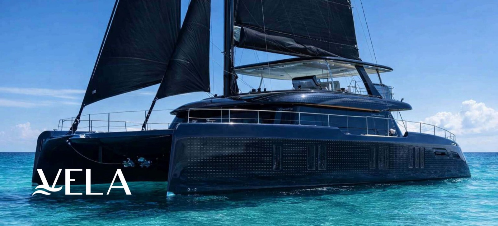 VELA, luxury catamaran, cruising at sea